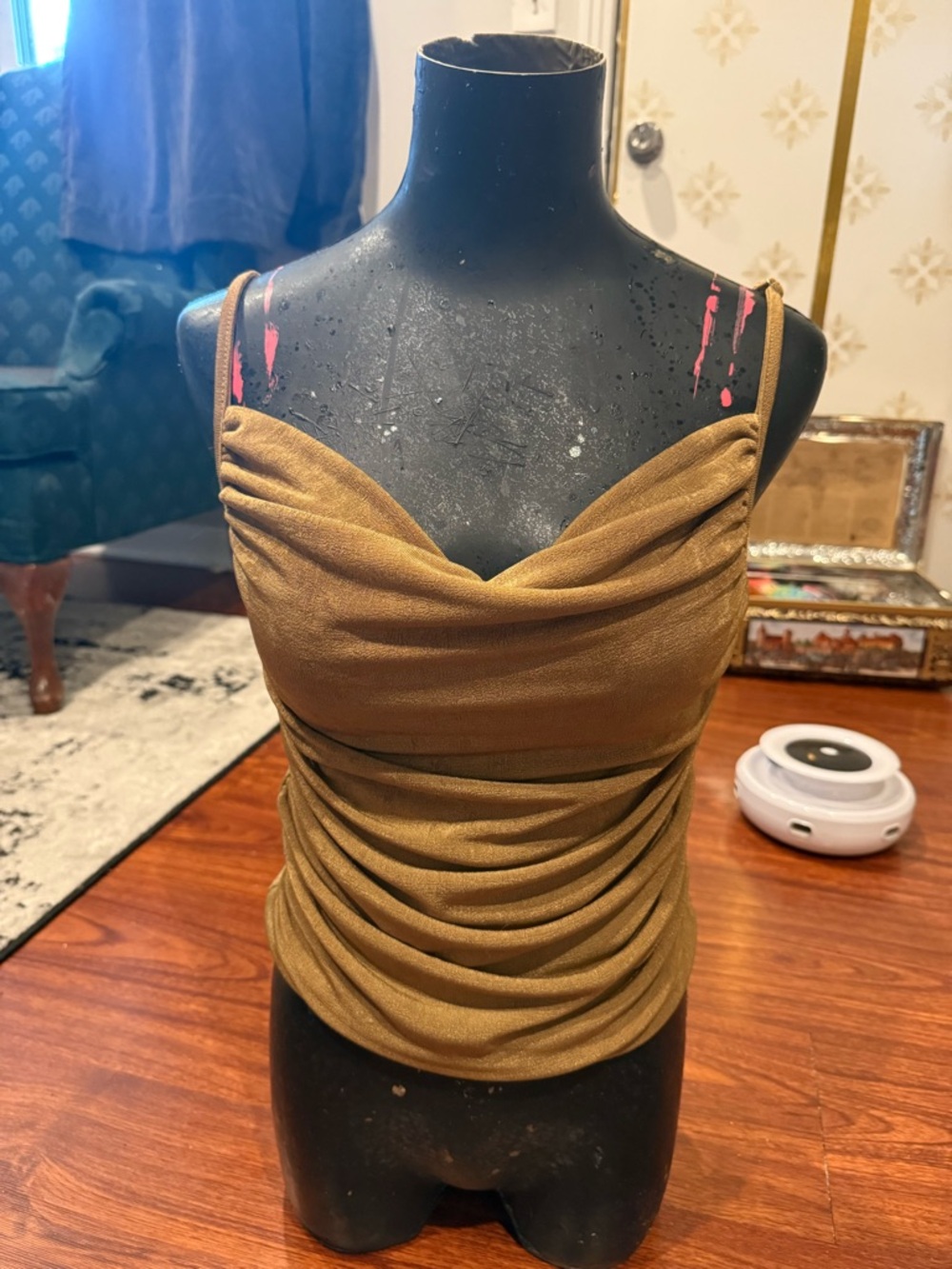 Women’s Draped Cowl Neck Tank Top - Camel Brown